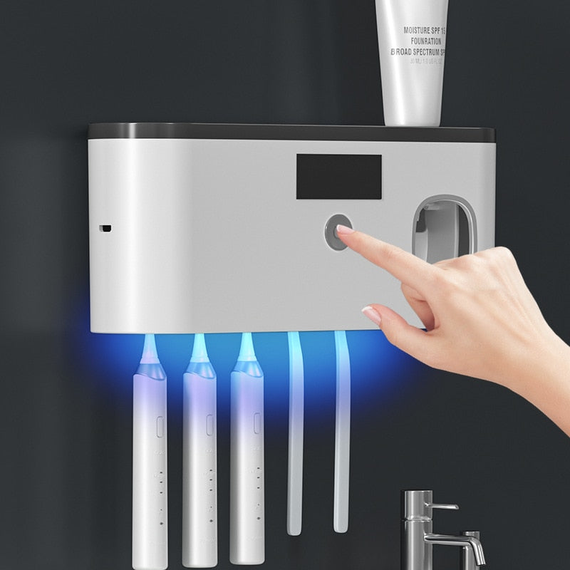 Soporte de secado de esterilización UV para cepillo de dientes eléctrico, exprimidor de pasta de dientes, organizador para baños