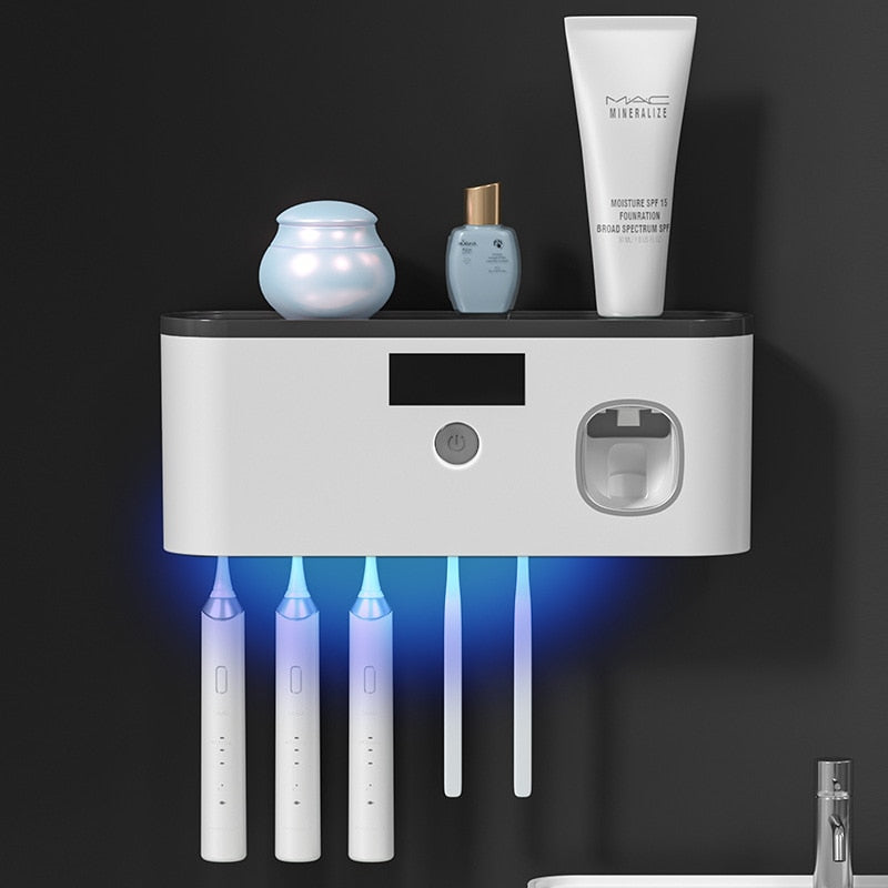 Soporte de secado de esterilización UV para cepillo de dientes eléctrico, exprimidor de pasta de dientes, organizador para baños